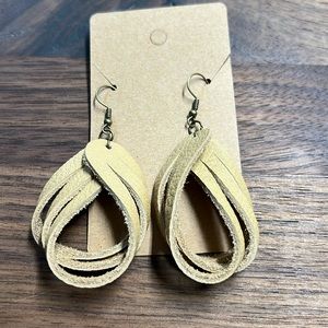 Tan genuine leather earrings, handmade.